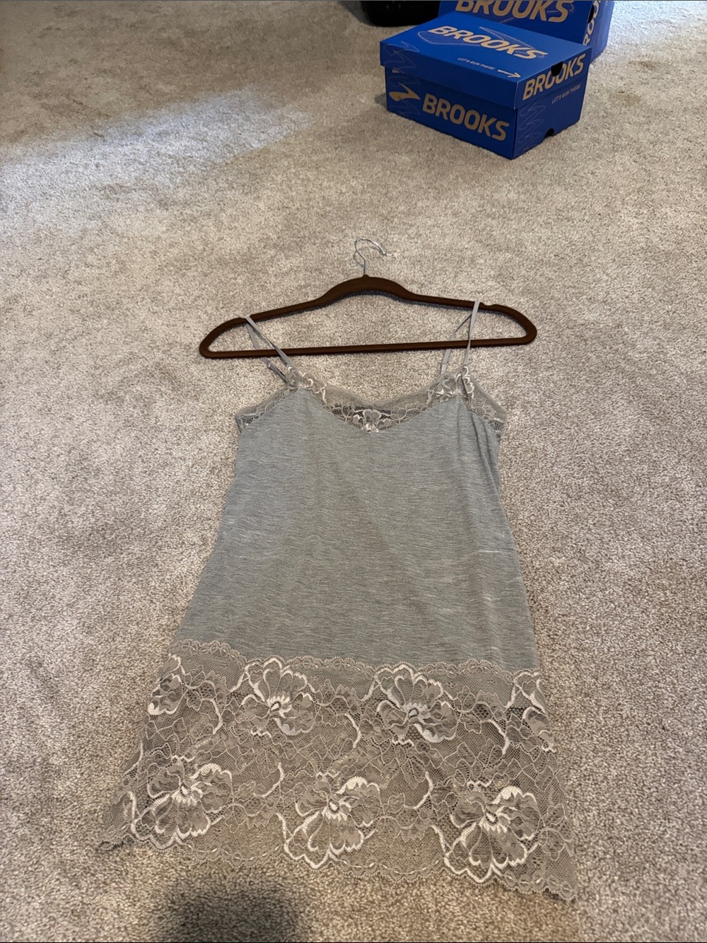 White House Black Market Light Gray Lace-Trim Slip Cami
